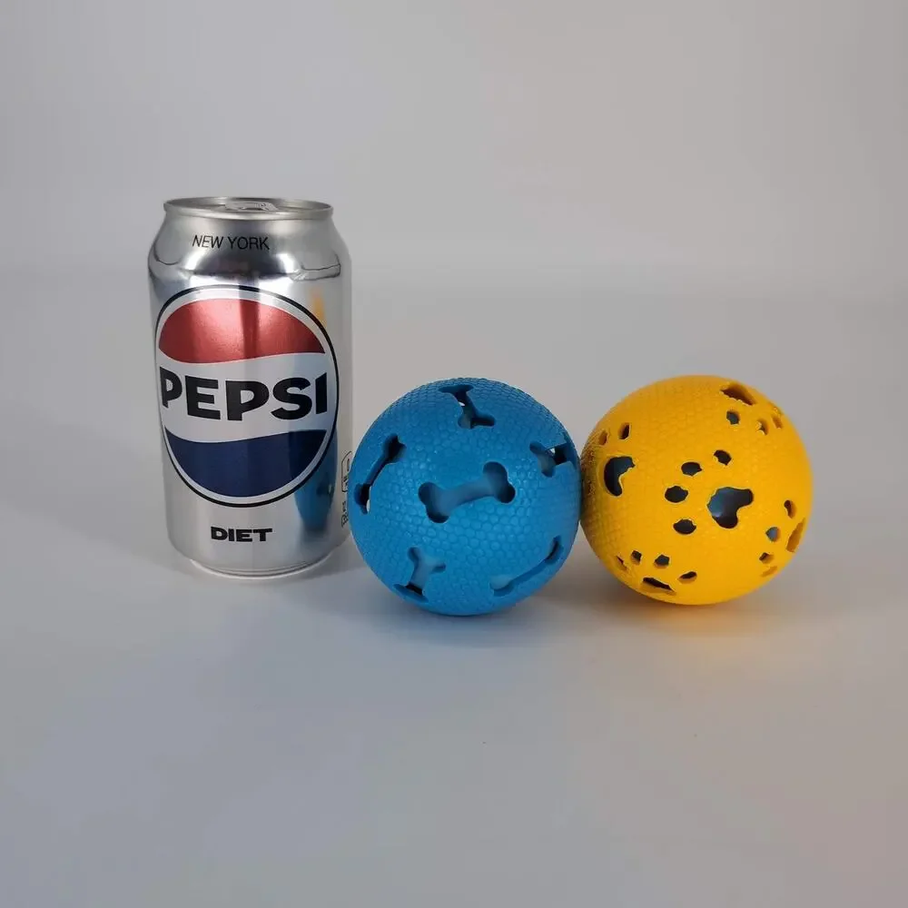 Unbranded Yellow and Blue Paw and Bone Print Patterned Rubber Dog Ball Toys -GUC